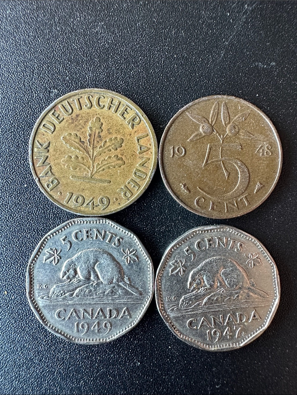 Lot Of 4 Vintage Coins From The 1940’s - Canada, Deutschland & Netherlands!
